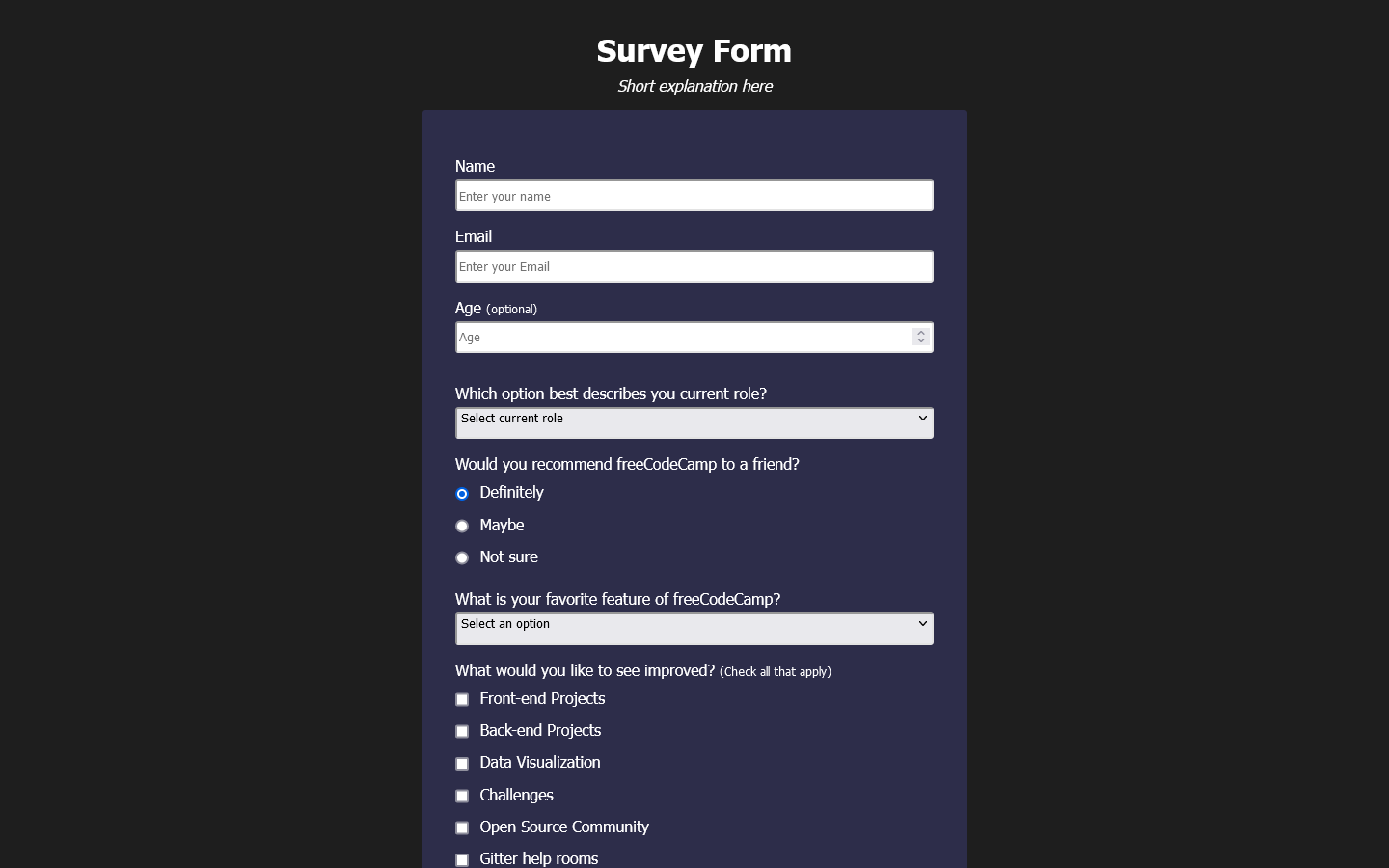 Prévia de Survey Form